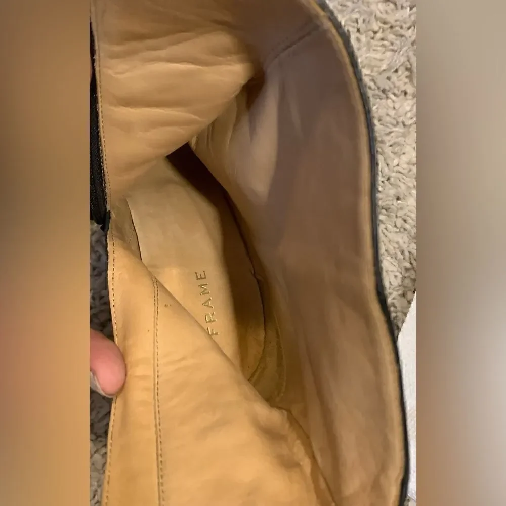 Frame EUC black leather ankle boots with thick textured clear heel Size 36